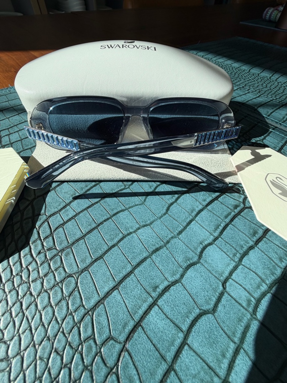 Stunning Swarovski Smoke-Blue Rectangular Sunglasses with baguette crystals 💎💎💎 - Picture 12 of 16